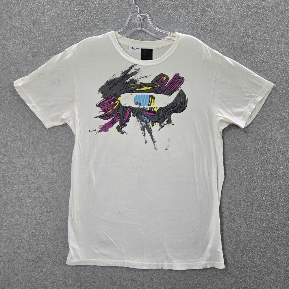 Oakley Men Shirt Medium White Paint Abstract Y2K Short Sleeve Tee READ